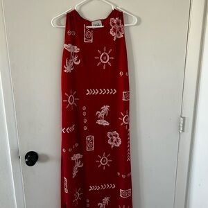 Red Sleeveless Maxi Dress with White Patterns